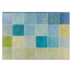 Landscape with Multicolored Pixilated Squares Cutting Board