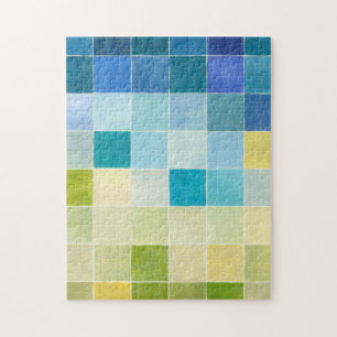 Landscape with Multicolored Pixilated Squares Jigsaw Puzzle