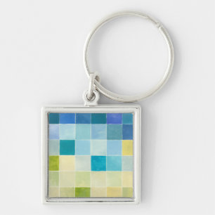 Landscape with Multicolored Pixilated Squares Keychain