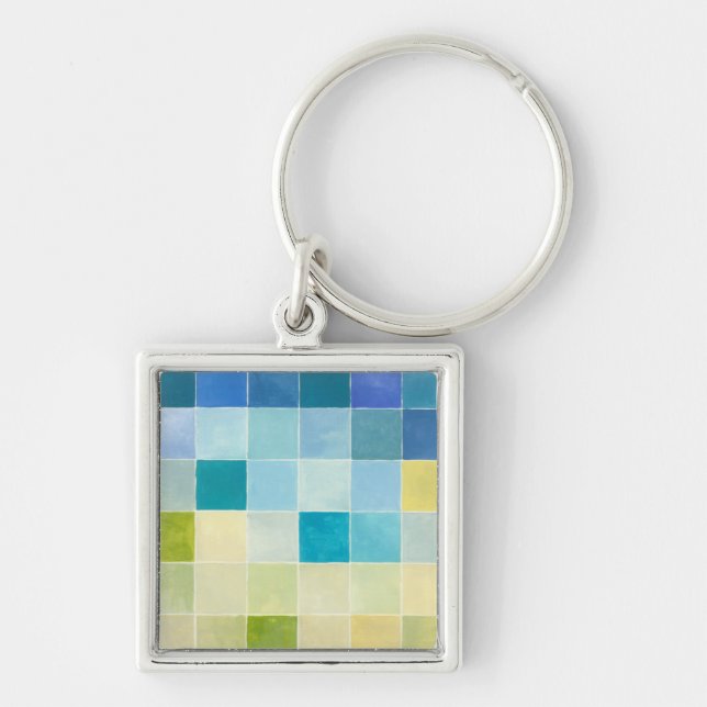 Landscape with Multicolored Pixilated Squares Keychain (Front)