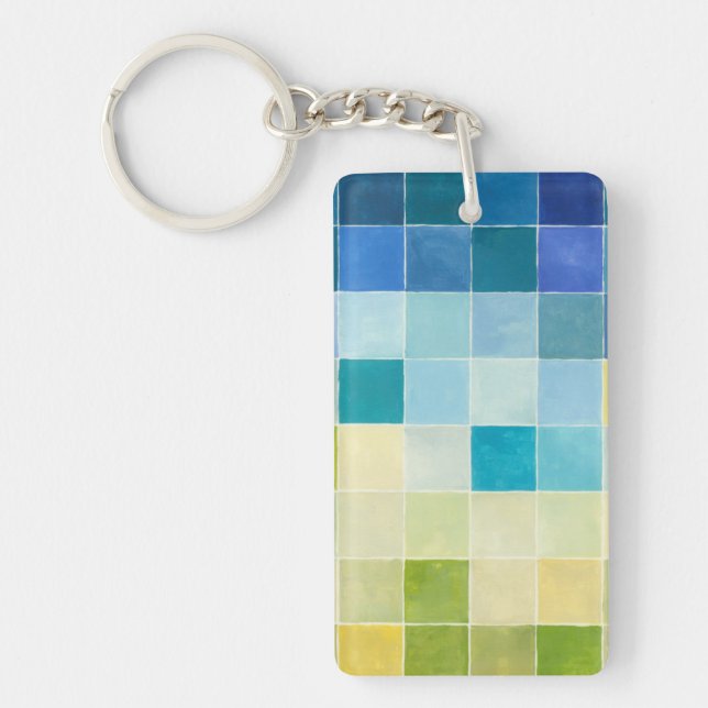 Landscape with Multicolored Pixilated Squares Keychain (Front)