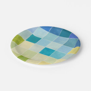 Landscape with Multicolored Pixilated Squares Paper Plate