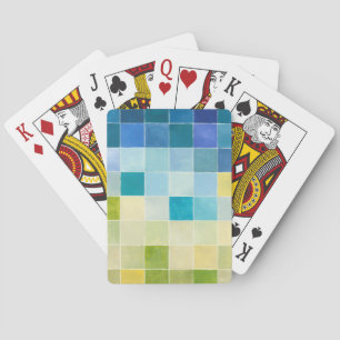 Landscape with Multicolored Pixilated Squares Playing Cards