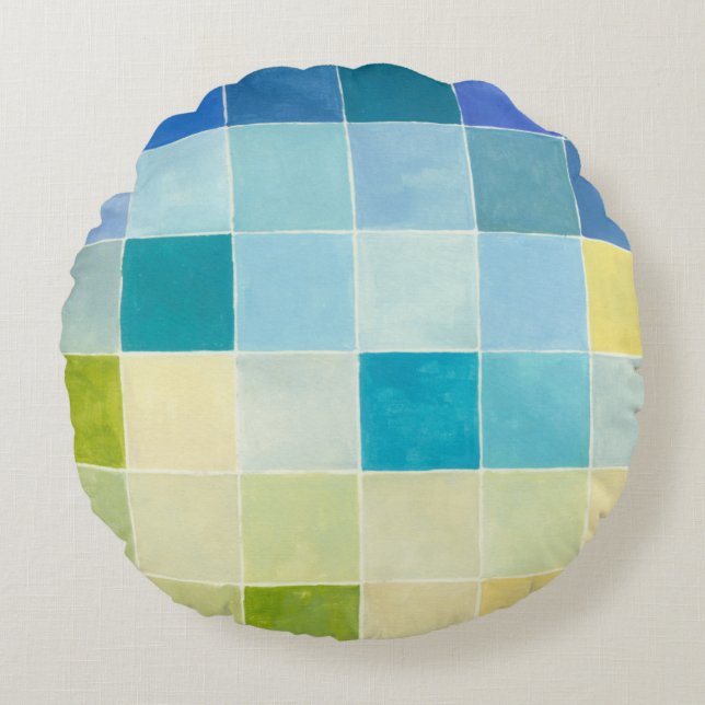 Landscape with Multicolored Pixilated Squares Round Pillow (Front)