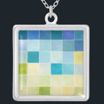 Landscape with Multicolored Pixilated Squares Silver Plated Necklace<br><div class="desc">Megan Meagher created this piece utilizing a style known as digital pixilation. Artists use computer programs to design and draw their pieces,  producing impressionistic renderings of real world settings. If you love abstract,  experimental art this print is for you!</div>