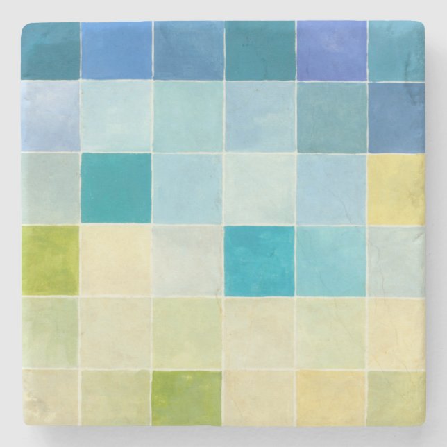 Landscape with Multicolored Pixilated Squares Stone Coaster (Front)