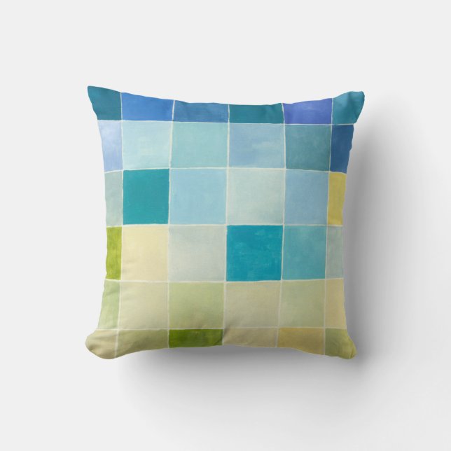 Landscape with Multicolored Pixilated Squares Throw Pillow (Front)