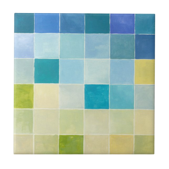 Landscape with Multicolored Pixilated Squares Tile (Front)
