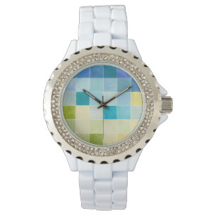 Landscape with Multicolored Pixilated Squares Watch