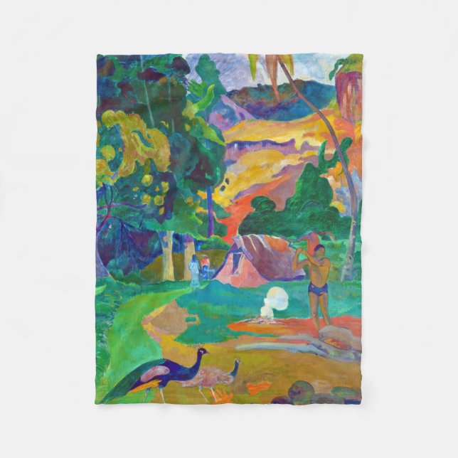 Landscape with Peacocks, Gauguin Fleece Blanket (Front)