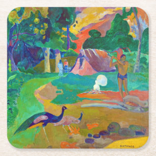 Landscape with Peacocks, Gauguin Square Paper Coaster