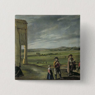 Landscape with Peasants, c.1640 2 Inch Square Button