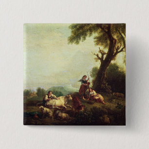 Landscape with Peasants Watching a Herd of Cattle 2 Inch Square Button