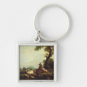 Landscape with Peasants Watching a Herd of Cattle Keychain