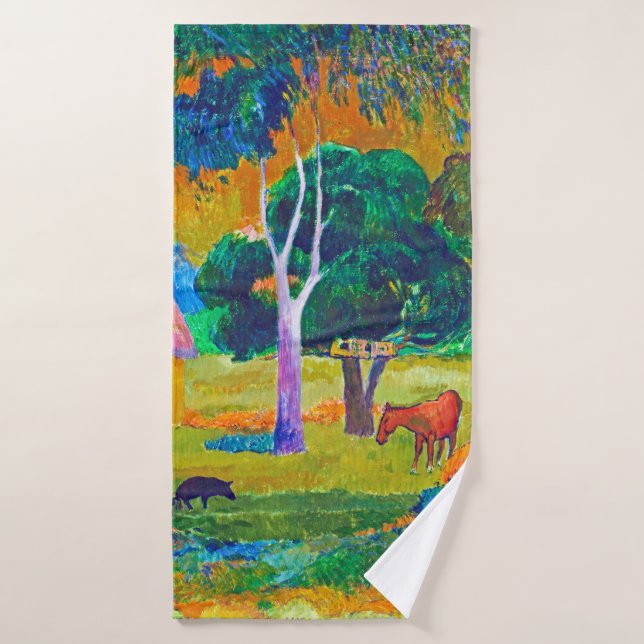 Landscape with Pig and Horse, Gauguin Bath Towel (Bath Towel)