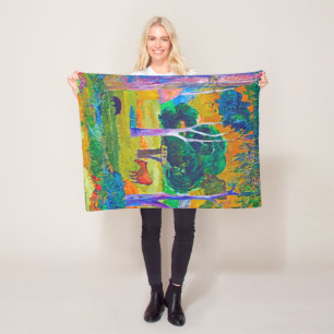 Landscape with Pig and Horse, Gauguin Fleece Blanket