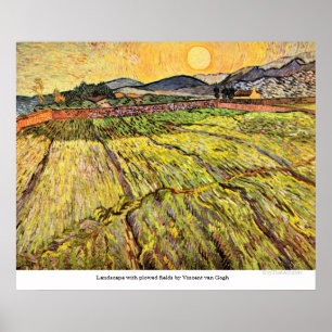 Landscape with plowed fields by Vincent van Gogh Poster