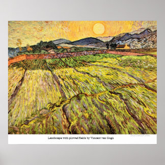 Landscape with plowed fields by Vincent van Gogh Poster