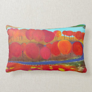 Landscape with red trees lumbar pillow