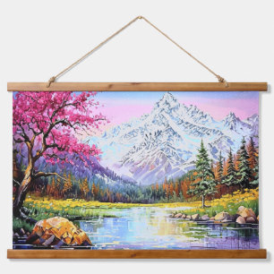 Landscape with River and Snow-capped Mountains Hanging Tapestry