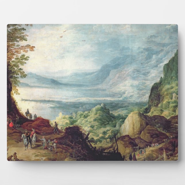 Landscape with Sea and Mountains (oil on canvas) Plaque (Front)