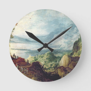 Landscape with Sea and Mountains (oil on canvas) Round Clock