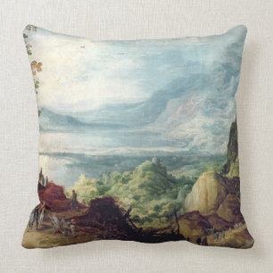 Landscape with Sea and Mountains (oil on canvas) Throw Pillow