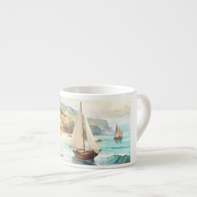 Landscape with sea and sailing ships espresso cup (Front Right)