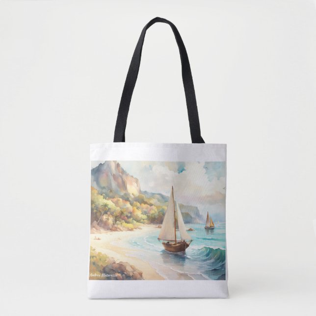 Landscape with sea and sailing ships tote bag (Front)