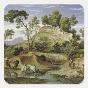 Landscape with Shepherds and Cows Square Sticker