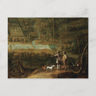 Landscape with sportsmen postcard
