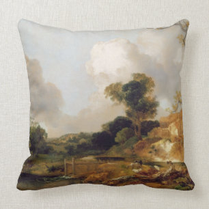 Landscape with Stream and Weir (oil on canvas) Throw Pillow