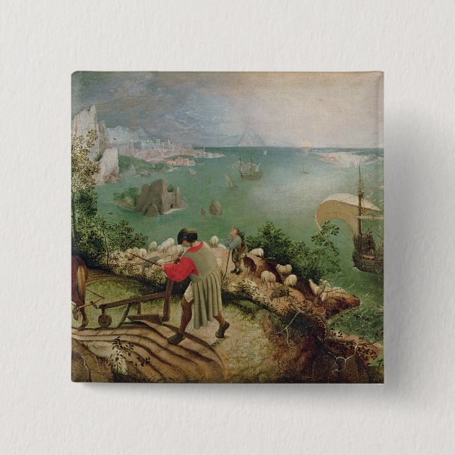 Landscape with the Fall of Icarus, c.1555 2 Inch Square Button (Front)