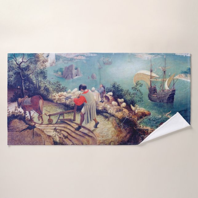 Landscape with the Fall of Icarus, Pieter Bruegel Bath Towel (Bath Towel)