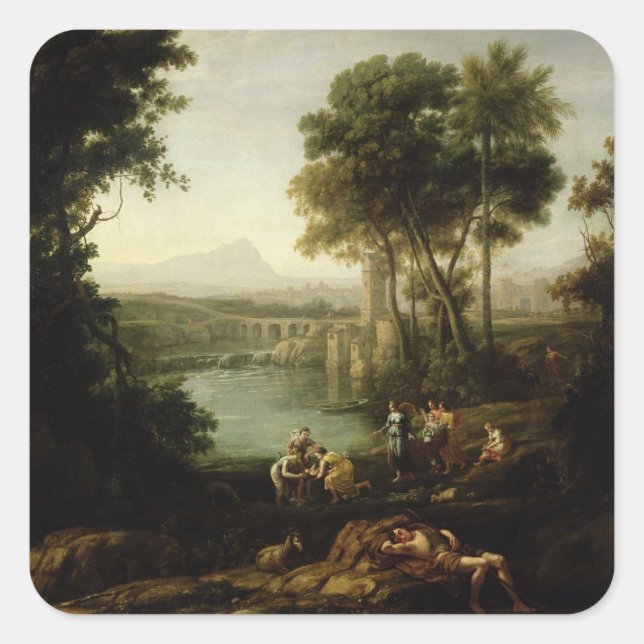 Landscape with the Finding of Moses Square Sticker (Front)