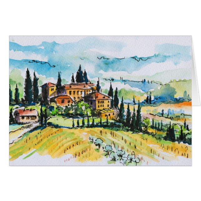 Landscape with town and cypress trees (Front Horizontal)