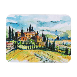 Landscape with town and cypress trees magnet
