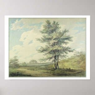 Landscape with Trees and Figures, c.1796 (w/c over Poster
