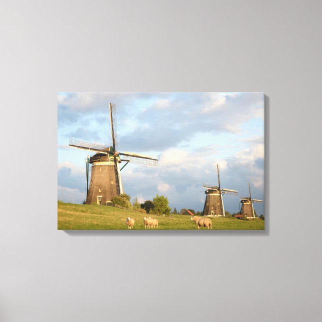 Landscape with windmills and sheep canvas print (Front)