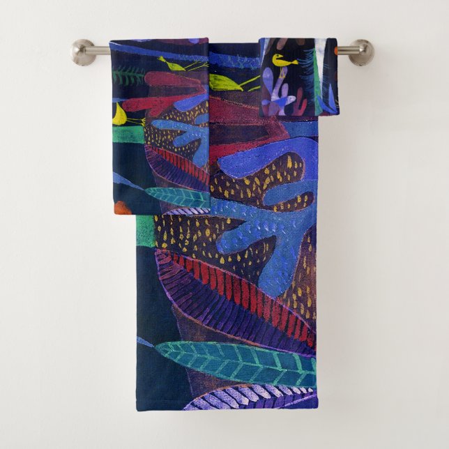 Landscape with Yellow Birds, Paul Klee Bath Towel Set (Insitu)