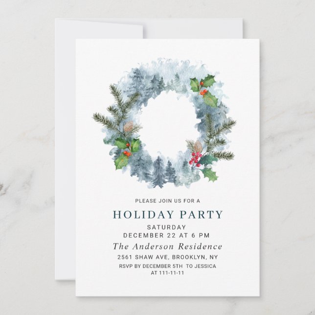 Landscape Wreath Christmas Pine Christmas Party Invitation (Front)