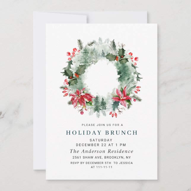 Landscape Wreath Forest CHRISTMAS HOLIDAY BRUNCH Invitation (Front)