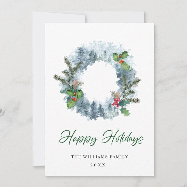 Landscape Wreath Holiday Christmas Berry Greeting (Front)