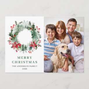 Landscape Wreath Holly Berry Pine 3 PHOTO Greeting Holiday Card