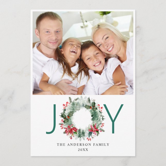 Landscape Wreath Holly Berry Pine PHOTO Greeting Holiday Card (Front)