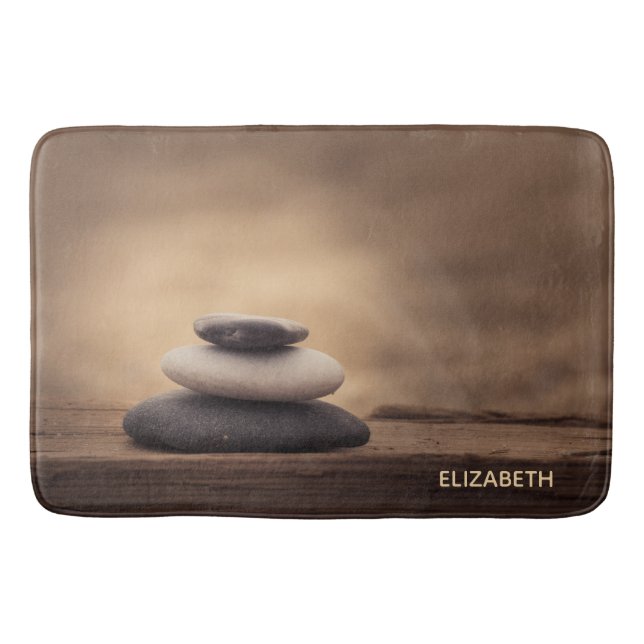 Landscape, Zen Stones Brown Bath Mat (Front)