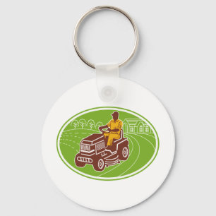 landscaper gardener lawn mower keychain