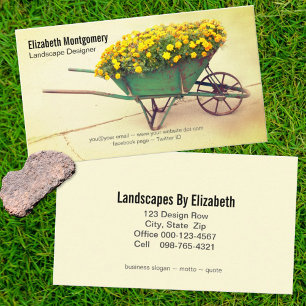 Landscaper Vintage Wheelbarrow Marigold Flowers Business Card