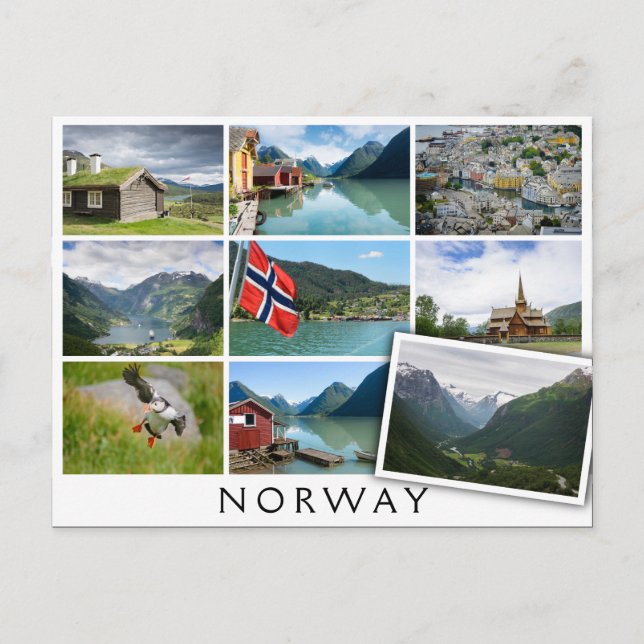 Landscapes and the text: 'Norway' in collage Postcard (Front)