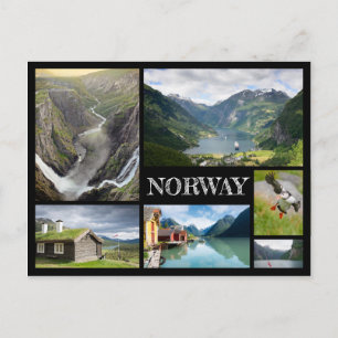 Landscapes with Geiranger in Norway black collage Postcard
